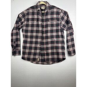 Vintage Plaid Flannel Shirt Jachs size LT Maroon Gray Ivory Plaid  Item#856376